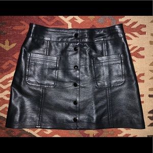 H&M High Waisted, Button Front Leather Mini Skirt